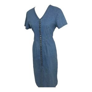 Vintage Denim Maxi Dress Country Glam Southern V Neck Coastal Cowgirl Rodeo Chic